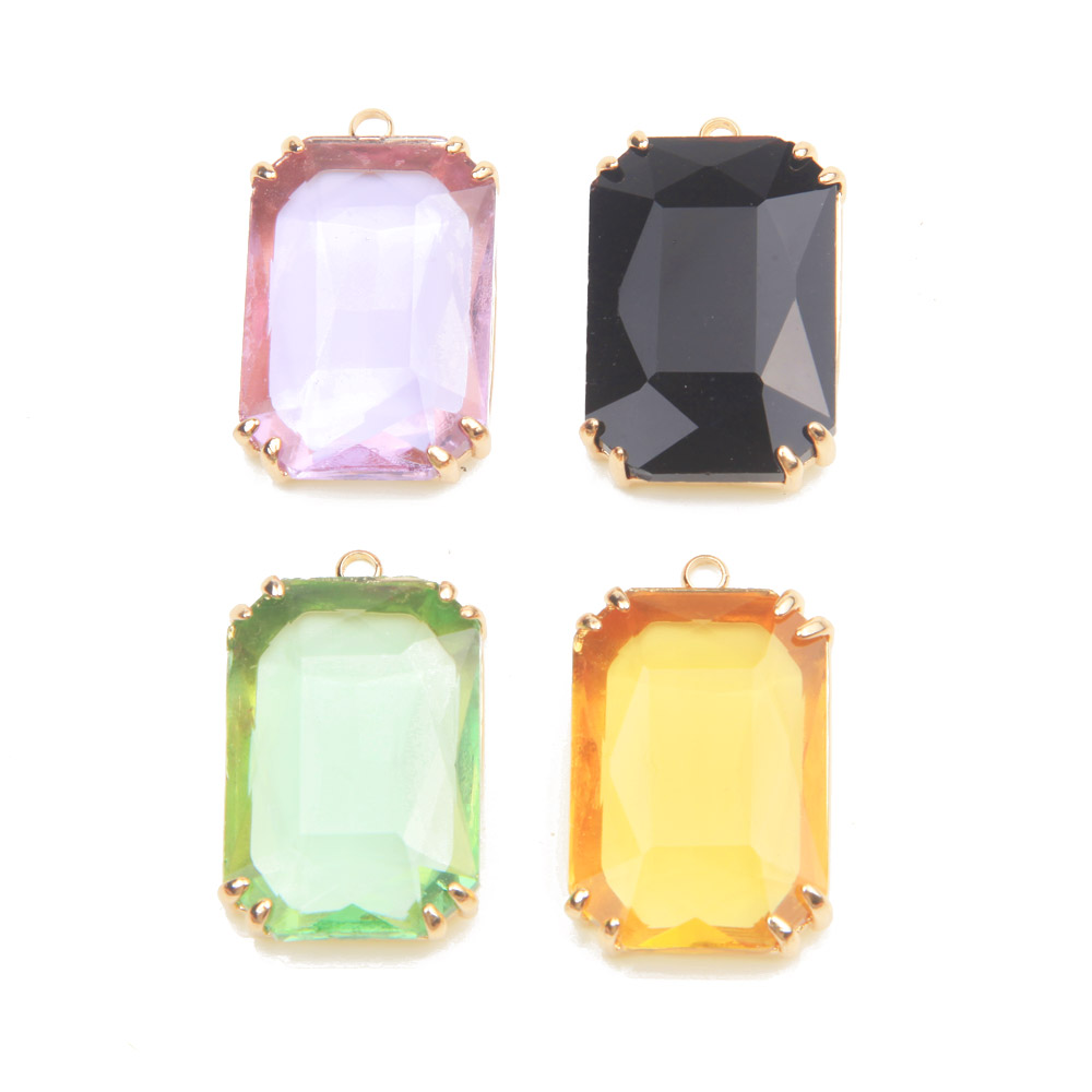 Charm Necklace Dainty - Dainty Rectangle Faceted Glass Charms para