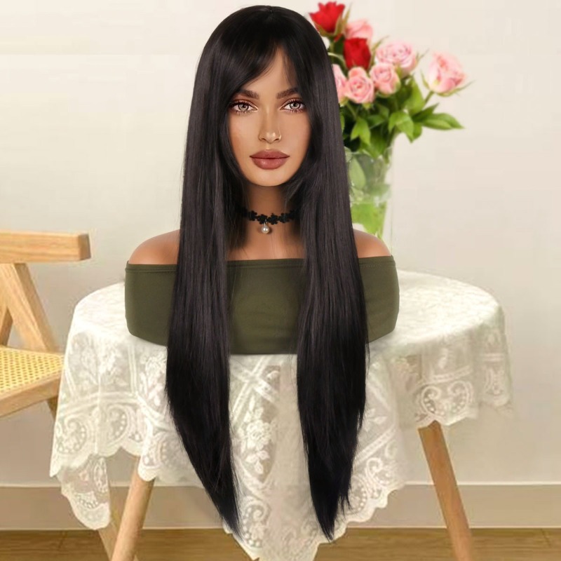 Women'S Clothing And Accessories - Peruca Sintética Feminina Longa Lisa Preta